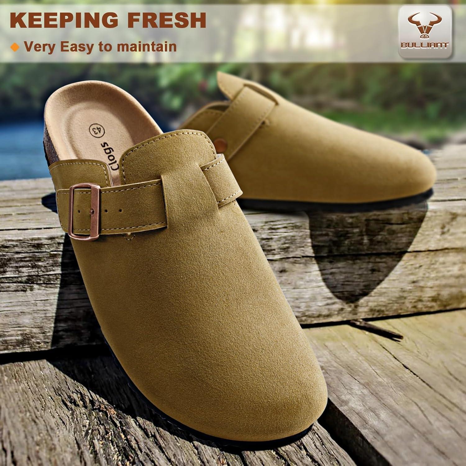 image:imageBULLIANT Women ClogsFleeceLined Suede Mules Slippers Nurse Shoes UnisexMemory Foam Arch Support CorkFootbedTiger Eye7561