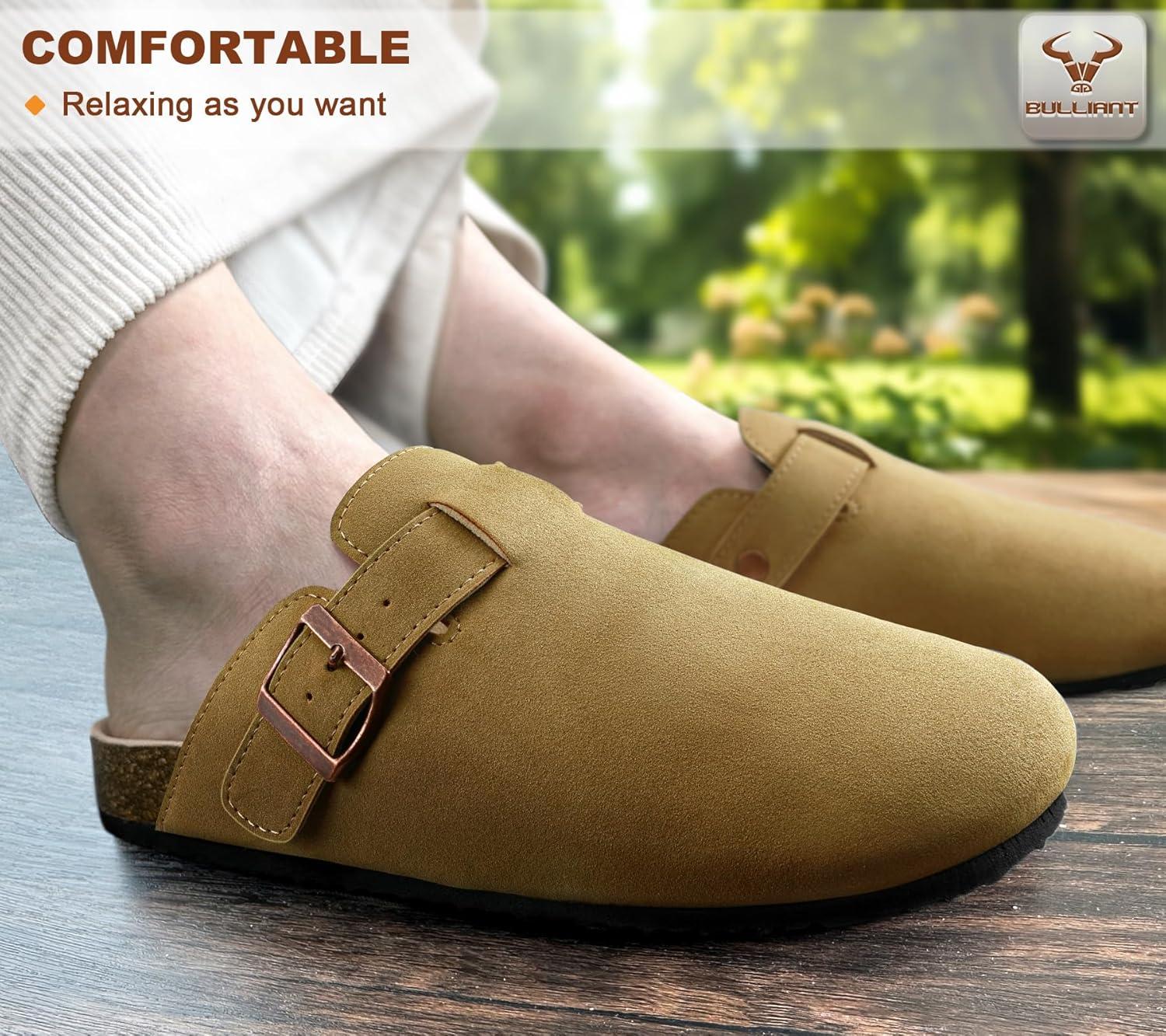 image:imageBULLIANT Women ClogsFleeceLined Suede Mules Slippers Nurse Shoes UnisexMemory Foam Arch Support CorkFootbedTiger Eye7561