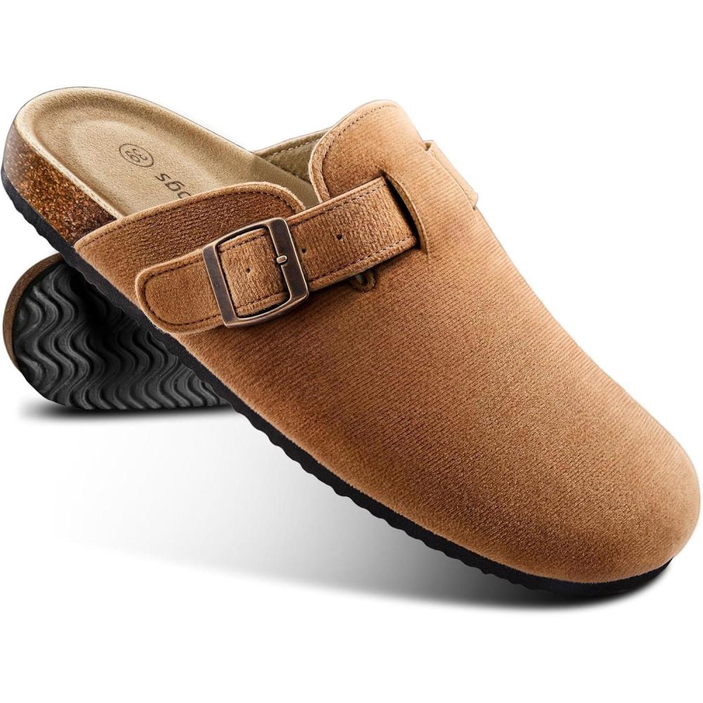 image:imageBULLIANT Clogs Mules Sandals Potato Shoes Men WomenFleeceLined Cow Suede UpperMemory Foam Cushioned CorkFootbedLight Brown8528