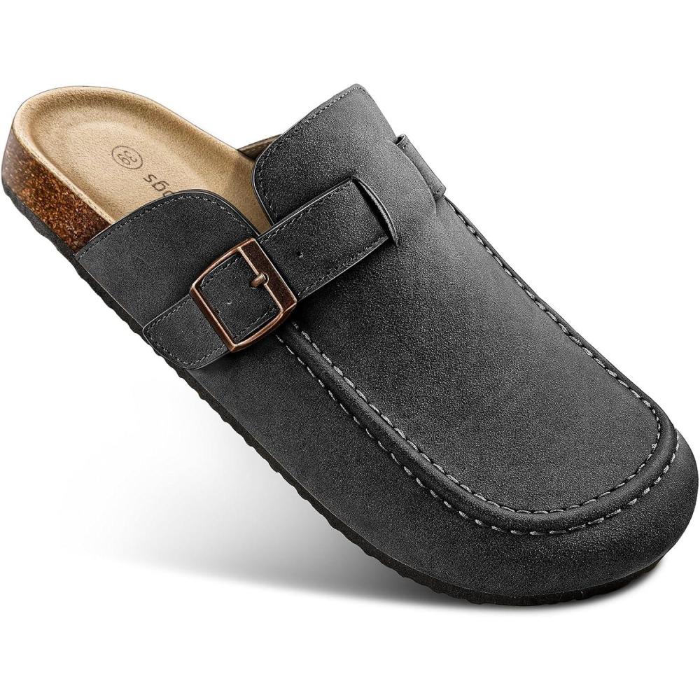 image:imageBULLIANT Clogs Slippers Sandals Nurse Work Shoes Men WomenFleeceLined UpperMemory FOAD Cushioned CorkFootbedBlack8059