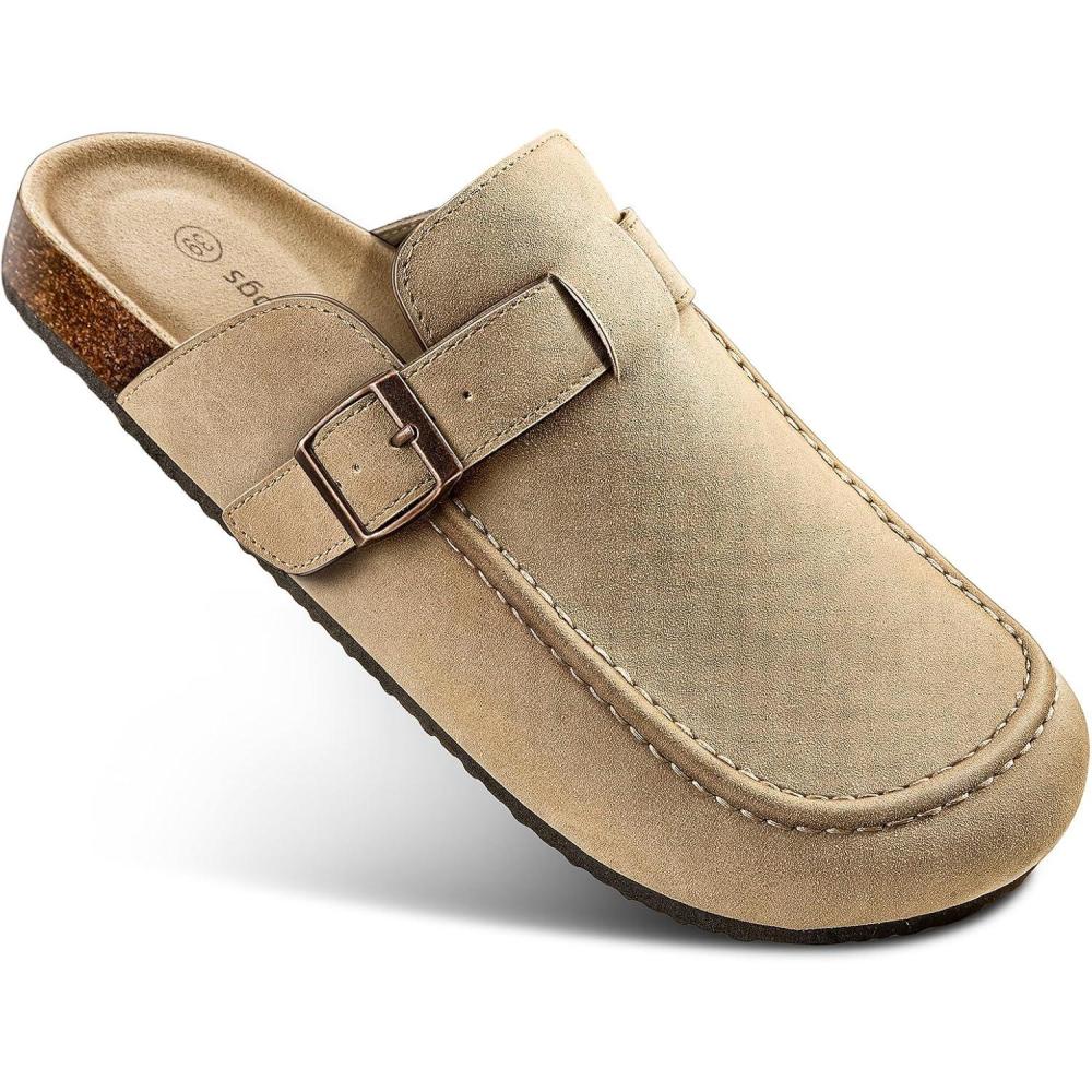 image:imageBULLIANT Clogs Slippers Sandals Nurse Work Shoes Men WomenFleeceLined UpperMemory FOAD Cushioned CorkFootbedCamel8060