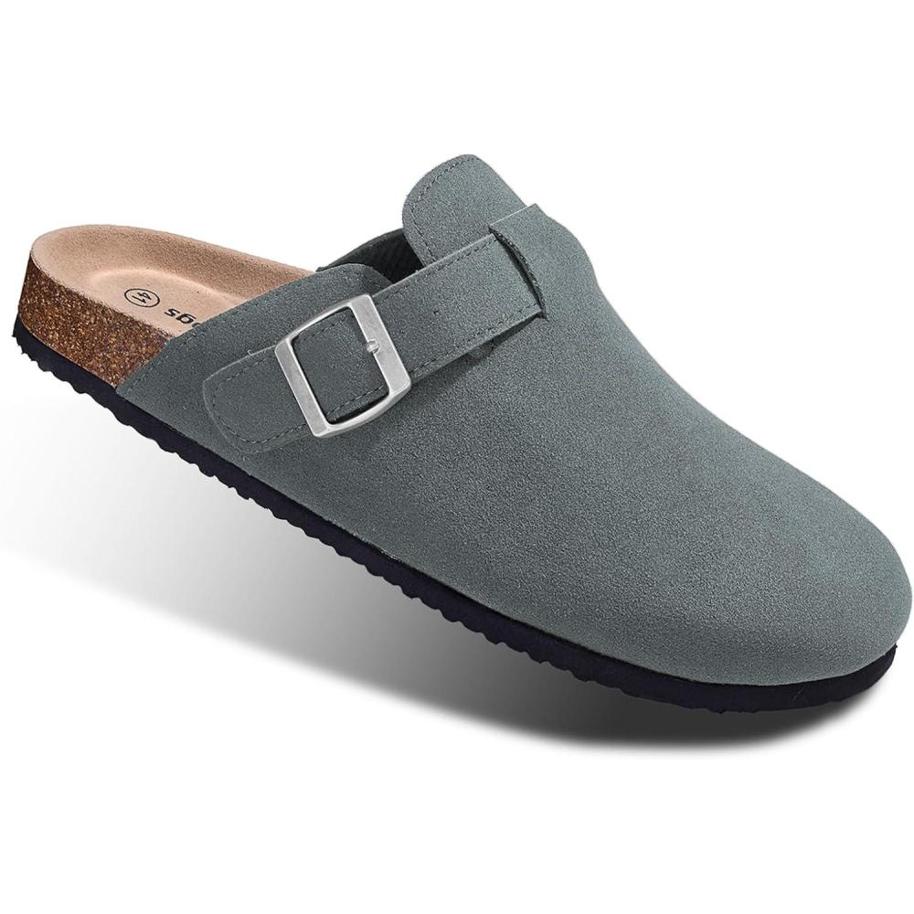 image:imageBULLIANT Clogs Slippers Sandals Nurse Work Shoes Men WomenFleeceLined UpperMemory FOAD Cushioned CorkFootbedLight Grey3402