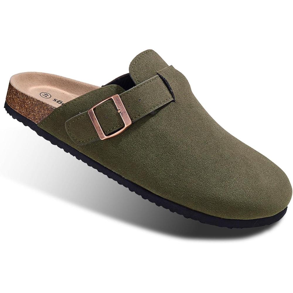 image:imageBULLIANT Clogs Slippers Sandals Nurse Work Shoes Men WomenFleeceLined UpperMemory FOAD Cushioned CorkFootbedOlive4139