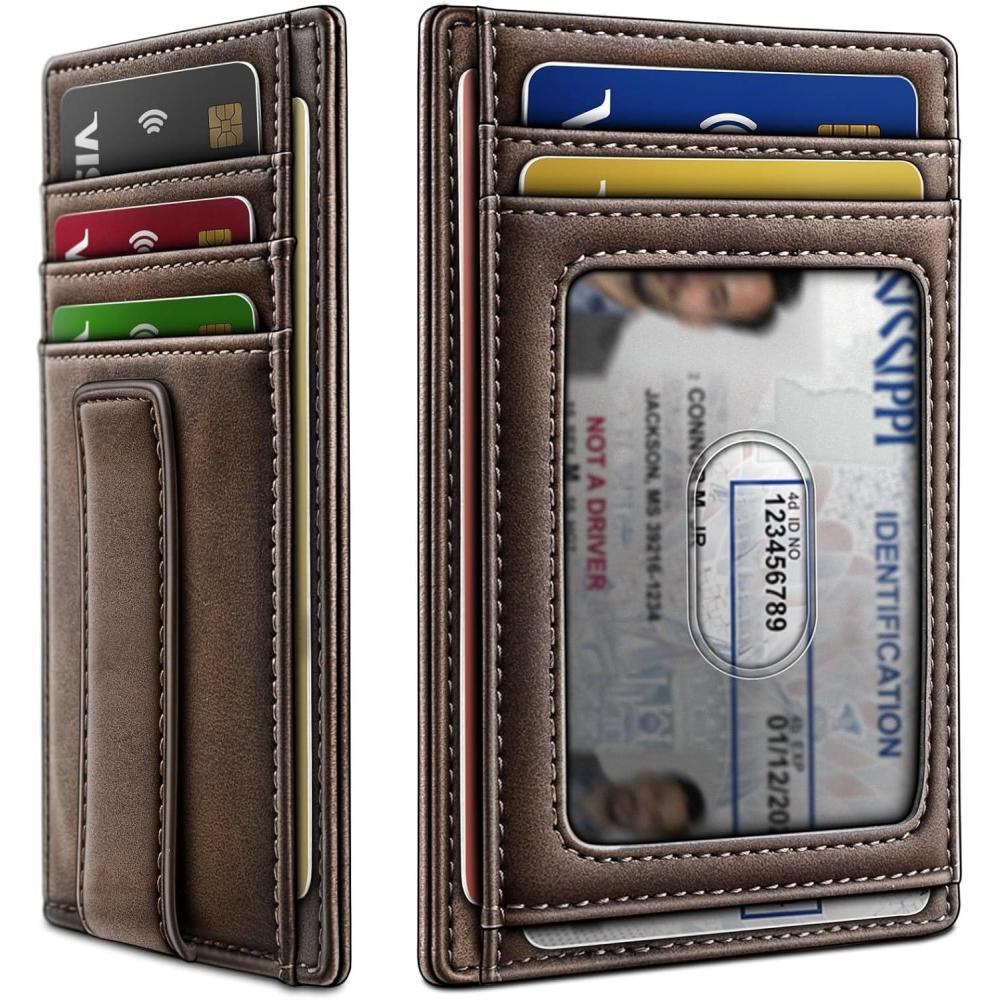 image:imageBULLIANT Men WalletSlim Leather Wallet Money Clip Card Hodler For Men Gift 8 Cards RFID BlockingCoffee7491