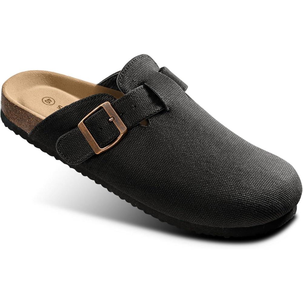 image:imageBULLIANT Women ClogsFleeceLined Suede Mules Slippers Nurse Shoes UnisexMemory Foam Arch Support CorkFootbedBlack4855