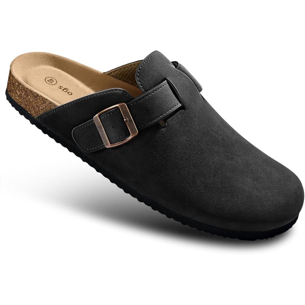 image:imageBULLIANT Women ClogsFleeceLined Suede Mules Slippers Nurse Shoes UnisexMemory Foam Arch Support CorkFootbedBlack6531