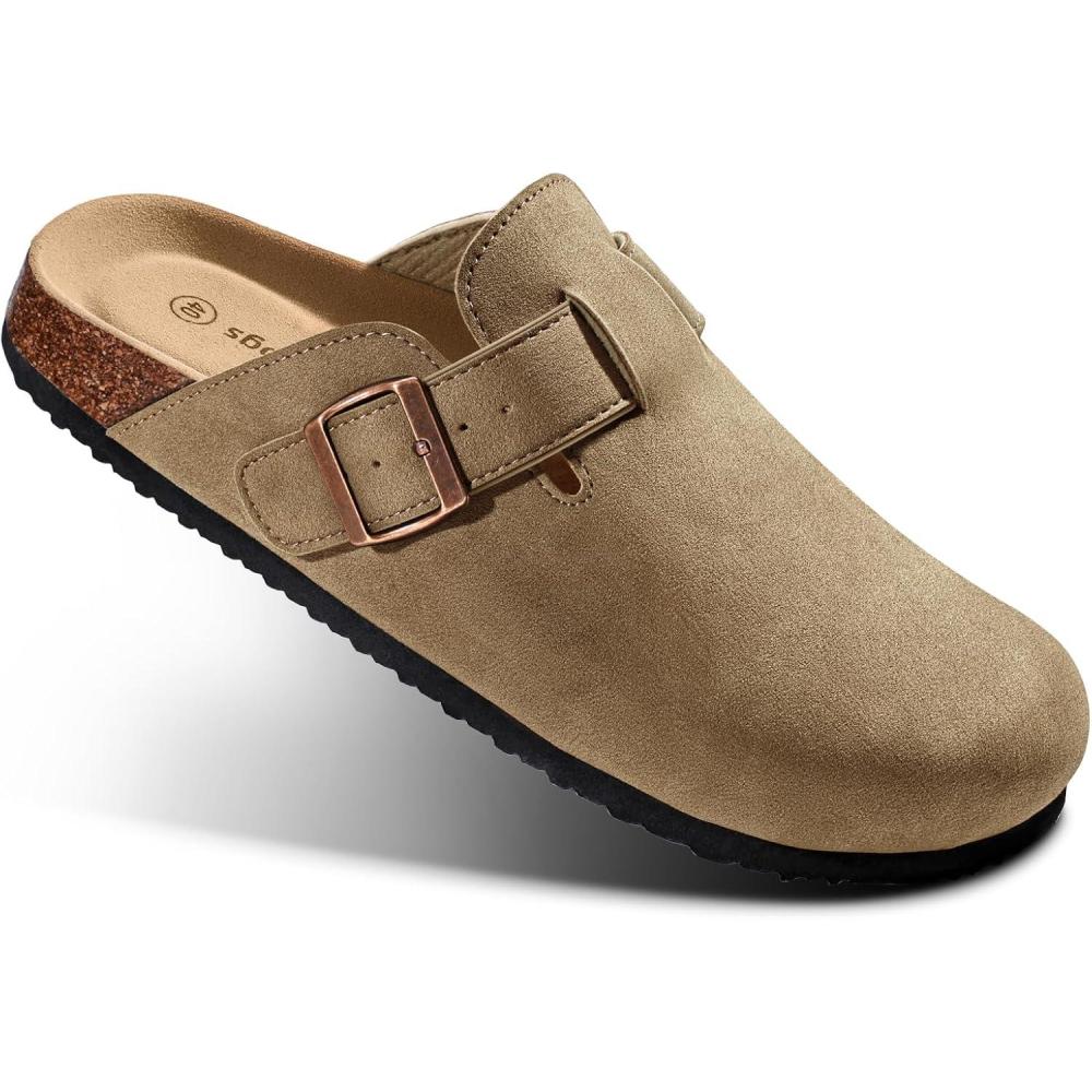 image:imageBULLIANT Women ClogsFleeceLined Suede Mules Slippers Nurse Shoes UnisexMemory Foam Arch Support CorkFootbedCamel7562