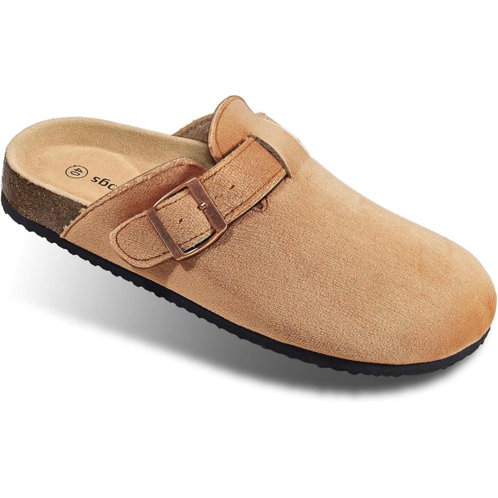 image:imageBULLIANT Women ClogsFleeceLined Suede Mules Slippers Nurse Shoes UnisexMemory Foam Arch Support CorkFootbedLight Brown4169