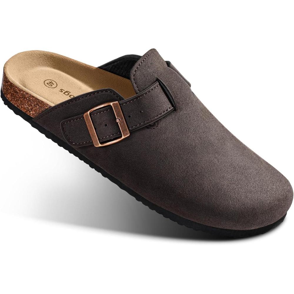 image:imageBULLIANT Women ClogsFleeceLined Suede Mules Slippers Nurse Shoes UnisexMemory Foam Arch Support CorkFootbedSauce Coffee7565