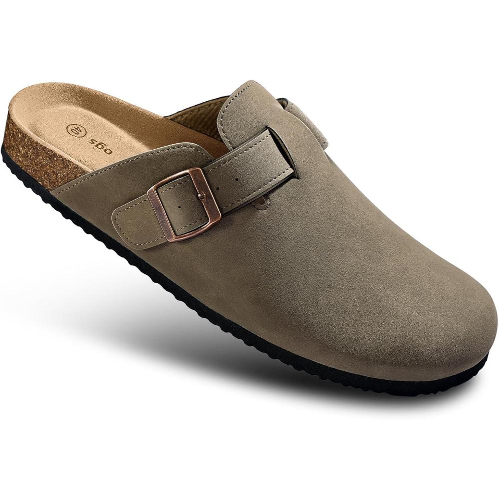 image:imageBULLIANT Women ClogsFleeceLined Suede Mules Slippers Nurse Shoes UnisexMemory Foam Arch Support CorkFootbedTaupe6533