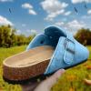 BULLIANT Clogs Slippers Sandals Nurse Work Shoes Men Women,Fleece-Lined Upper+Memory FOAD Cushioned Cork-Footbed(Fog Blue4463)