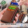 BULLIANT Men Wallet-Slim Money Clip Wallet Metal Card Case With Pop up Access 9 Cards RFID Blocking Pocket Fit(Brick Brown8142)