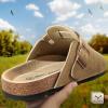 BULLIANT Women Clogs-Fleece-Lined Suede Mules Slippers Nurse Shoes Unisex-Memory Foam Arch Support Cork-Footbed(Camel7562)