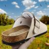 BULLIANT Women Clogs-Fleece-Lined Suede Mules Slippers Nurse Shoes Unisex-Memory Foam Arch Support Cork-Footbed(Khaki4856)