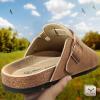 BULLIANT Women Clogs-Fleece-Lined Suede Mules Slippers Nurse Shoes Unisex-Memory Foam Arch Support Cork-Footbed(Light Brown7564)