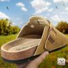 BULLIANT Women Clogs-Fleece-Lined Suede Mules Slippers Nurse Shoes Unisex-Memory Foam Arch Support Cork-Footbed(Tiger Eye7561)