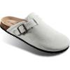 BULLIANT Women Clogs-Fleece-Lined Suede Mules Slippers Nurse Shoes Unisex-Memory Foam Arch Support Cork-Footbed(Cambridge Blue6261)