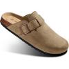 BULLIANT Women Clogs-Fleece-Lined Suede Mules Slippers Nurse Shoes Unisex-Memory Foam Arch Support Cork-Footbed(Camel7562)