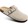 BULLIANT Women Clogs-Fleece-Lined Suede Mules Slippers Nurse Shoes Unisex-Memory Foam Arch Support Cork-Footbed(Khaki4856)