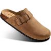 BULLIANT Women Clogs-Fleece-Lined Suede Mules Slippers Nurse Shoes Unisex-Memory Foam Arch Support Cork-Footbed(Light Brown7564)