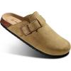 BULLIANT Women Clogs-Fleece-Lined Suede Mules Slippers Nurse Shoes Unisex-Memory Foam Arch Support Cork-Footbed(Tiger Eye7561)