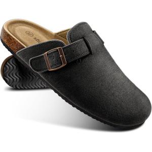 BULLIANT Clogs Mules Sandals Potato Shoes Men Women,Fleece-Lined Cow Suede Upper-Memory Foam Cushioned Cork-Footbed(Black8527)