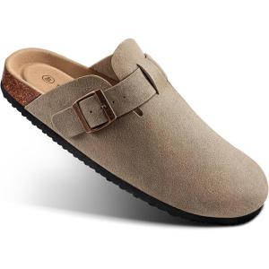 BULLIANT Clogs Mules Sandals Potato Shoes Men Women,Fleece-Lined Cow Suede Upper-Memory Foam Cushioned Cork-Footbed(Camel6286)