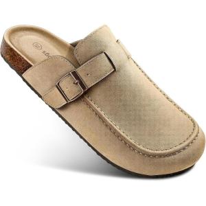 BULLIANT Clogs Slippers Sandals Nurse Work Shoes Men Women,Fleece-Lined Upper+Memory FOAD Cushioned Cork-Footbed(Camel8060)