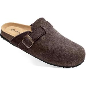 BULLIANT Clogs Slippers Sandals Nurse Work Shoes Men Women,Fleece-Lined Upper+Memory FOAD Cushioned Cork-Footbed(Deep Brown4464)