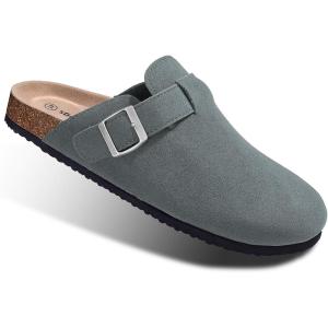 BULLIANT Clogs Slippers Sandals Nurse Work Shoes Men Women,Fleece-Lined Upper+Memory FOAD Cushioned Cork-Footbed(Light Grey3402)