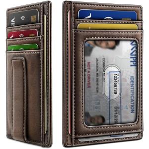 BULLIANT Men Wallet,Slim Leather Wallet Money Clip Card Hodler For Men Gift 8 Cards RFID Blocking(Coffee7491)
