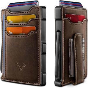 BULLIANT Men Wallet-Slim Money Clip Wallet Metal Card Case With Pop up Access 9 Cards RFID Blocking Pocket Fit(Coffee8143)