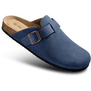 BULLIANT Women Clogs-Fleece-Lined Suede Mules Slippers Nurse Shoes Unisex-Memory Foam Arch Support Cork-Footbed(Cambridge Blue6532)