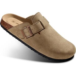 BULLIANT Women Clogs-Fleece-Lined Suede Mules Slippers Nurse Shoes Unisex-Memory Foam Arch Support Cork-Footbed(Camel7562)