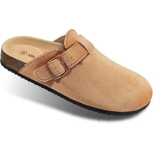 BULLIANT Women Clogs-Fleece-Lined Suede Mules Slippers Nurse Shoes Unisex-Memory Foam Arch Support Cork-Footbed(Light Brown4169)