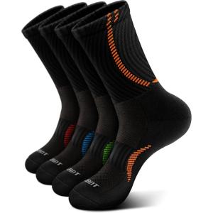 BULLIANT Boys Socks Compression Athletic Crew Socks Cushioned Running Arch Support 4 Pairs for 4-12 Years(4pairs-black8442)