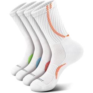 BULLIANT Boys Socks Compression Athletic Crew Socks Cushioned Running Arch Support 4 Pairs for 4-12 Years(4pairs-white8443)
