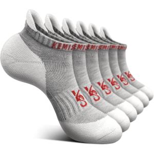 BULLIANT Socks For Women 6Pairs-Womens Athletic Ankle Socks No Show Cushioned for Walking Running-Compression Arch Support(6pairs-gray Heather /Rose Red2989)