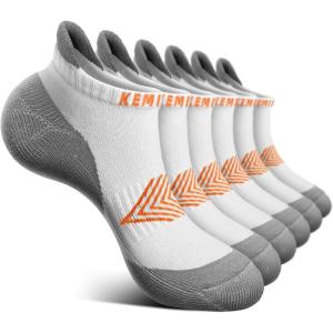 BULLIANT Socks For Women 6Pairs-Womens Athletic Ankle Socks No Show Cushioned for Walking Running-Compression Arch Support(6pairs-white /Orange Yellow2983)