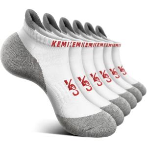 BULLIANT Socks For Women 6Pairs-Womens Athletic Ankle Socks No Show Cushioned for Walking Running-Compression Arch Support(6pairs-white /Rose Red2987)