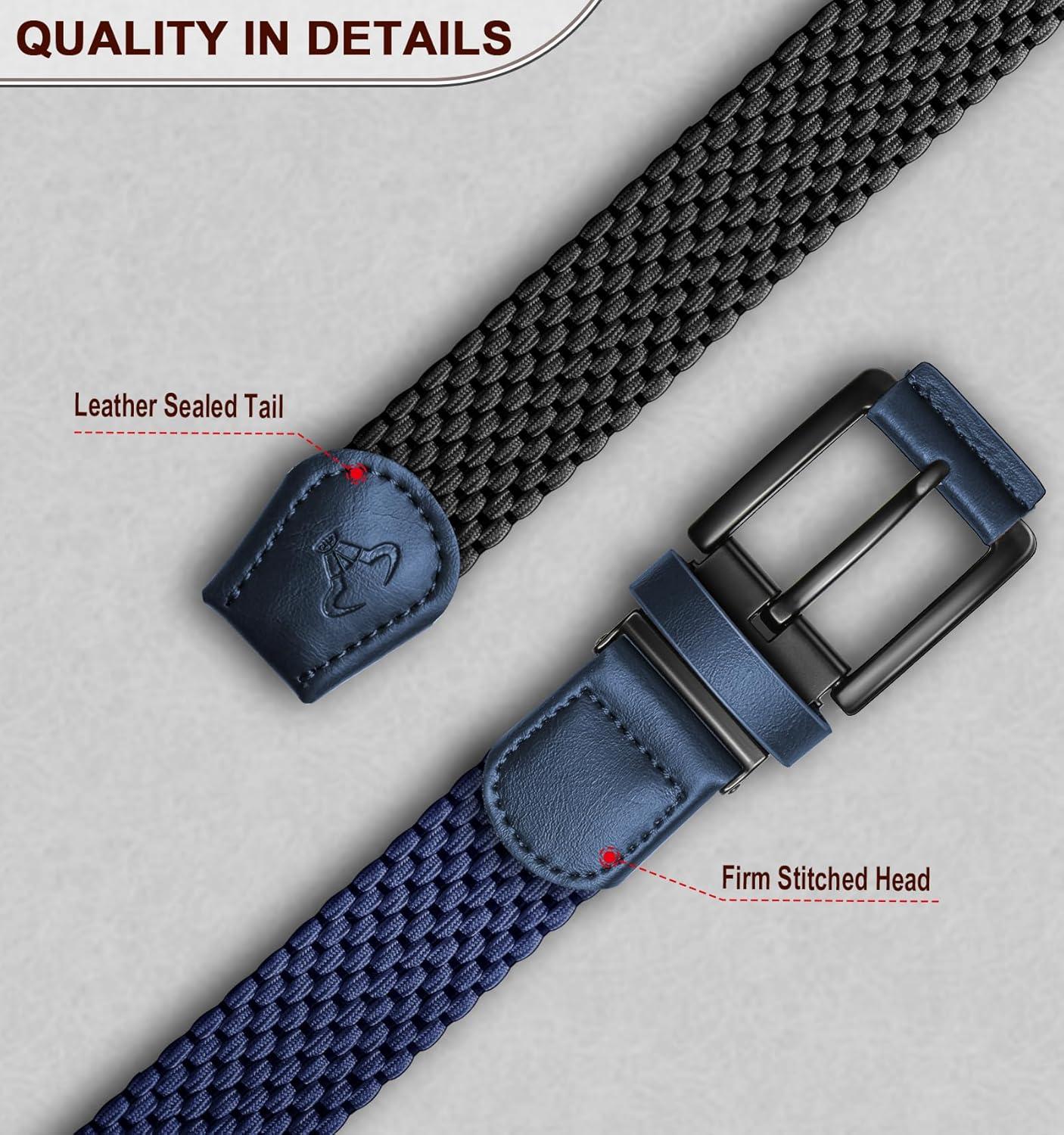image:imageBULLIANT Men Belt Rerversible Golf Belt Stretch Braided for Gift Men 1 382 In 1 BeltBlackAntique Blue4162