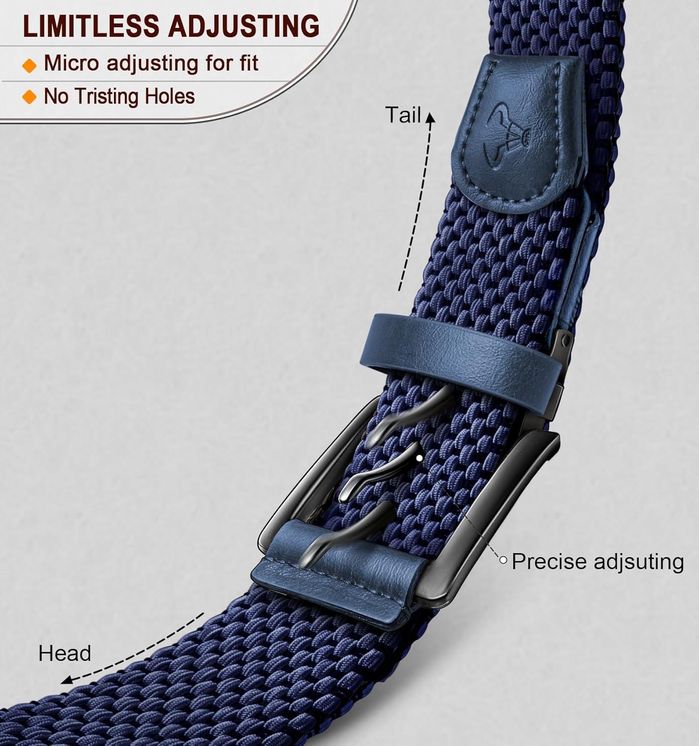 image:imageBULLIANT Men Belt Rerversible Golf Belt Stretch Braided for Gift Men 1 382 In 1 BeltBlackAntique Blue4162