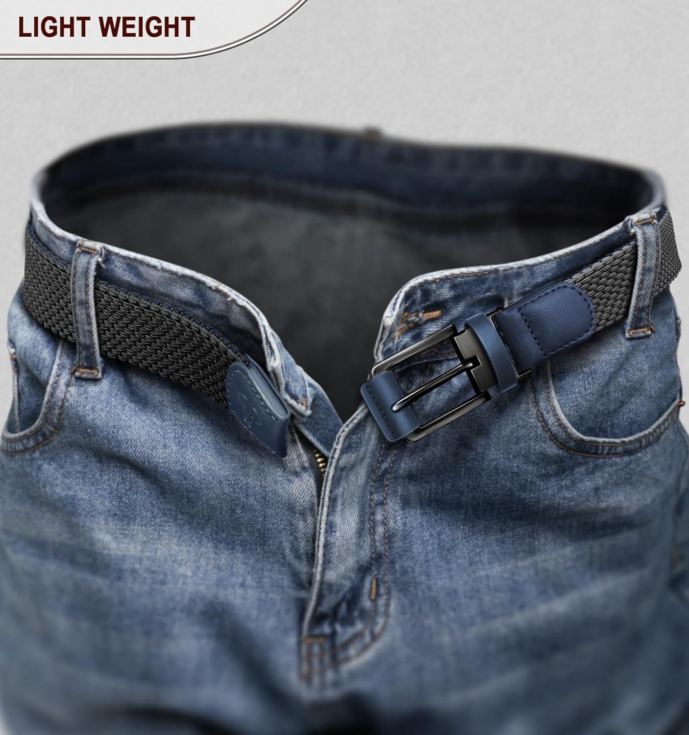 image:imageBULLIANT Men Belt Rerversible Golf Belt Stretch Braided for Gift Men 1 382 In 1 BeltBlackAntique Blue4162