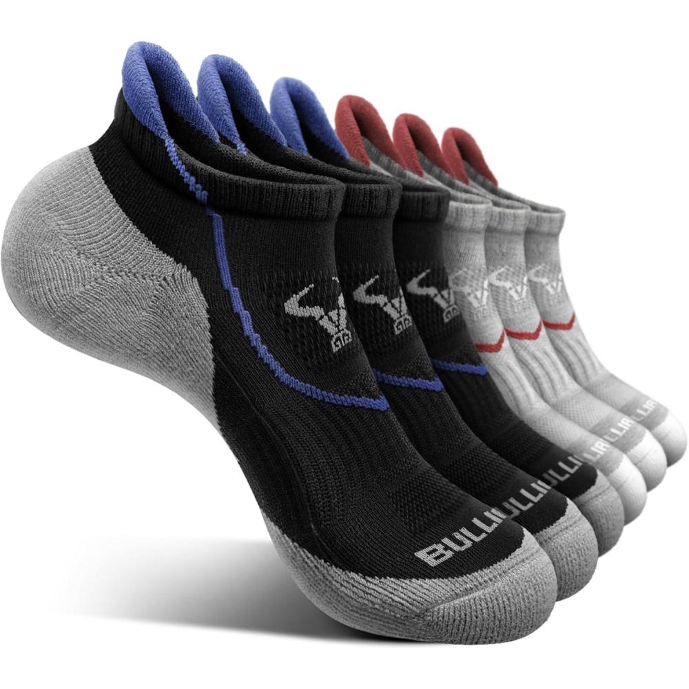 image:imageBULLIANT Men Ankle Socks Multi PackAthletic Running Socks Breathable Wicking Cushioned Footbed Arch Supportive6pairsblackGray Heather 4317