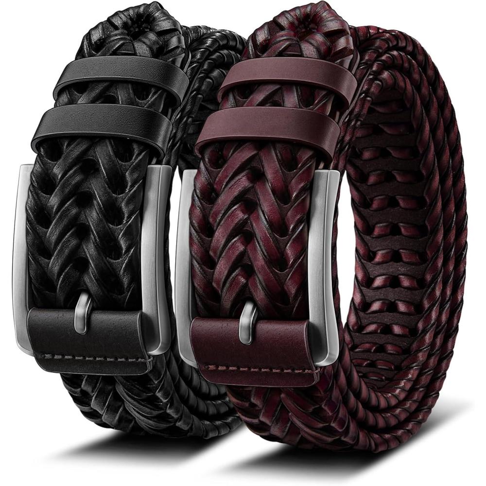 image:imageBULLIANT Men Belt Braided Leather Belt Adjustable For Men Casual Jeans Golf 1 382packblackWine Red8530
