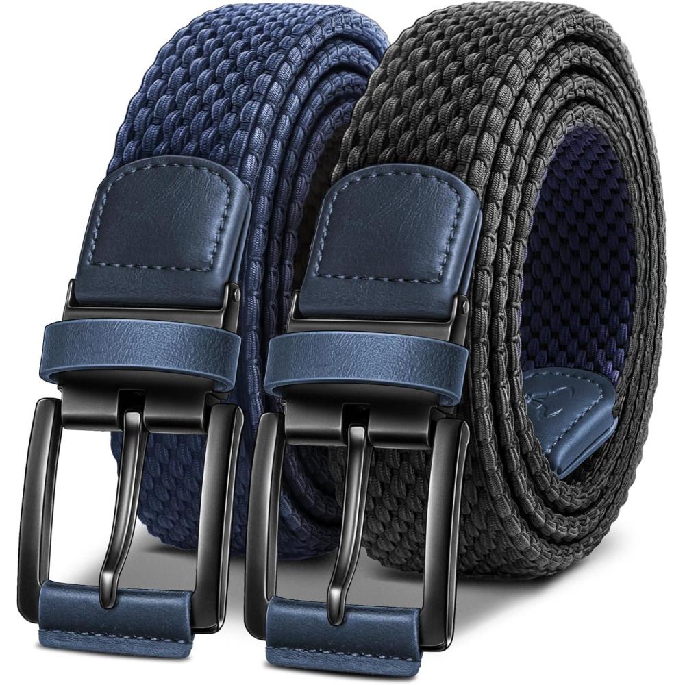 image:imageBULLIANT Men Belt Rerversible Golf Belt Stretch Braided for Gift Men 1 382 In 1 BeltBlackAntique Blue4162