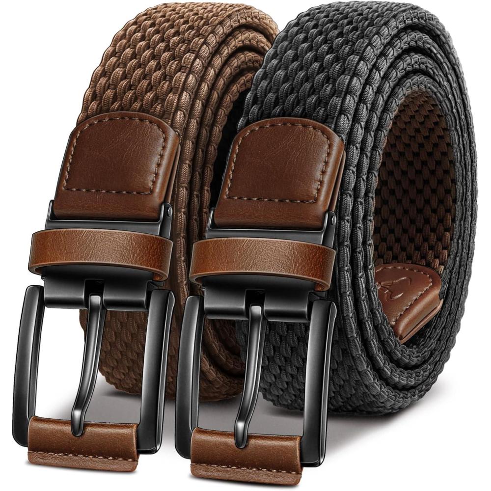 image:imageBULLIANT Men Belt Rerversible Golf Belt Stretch Braided for Gift Men 1 382 In 1 BeltBlackLight Brown4164