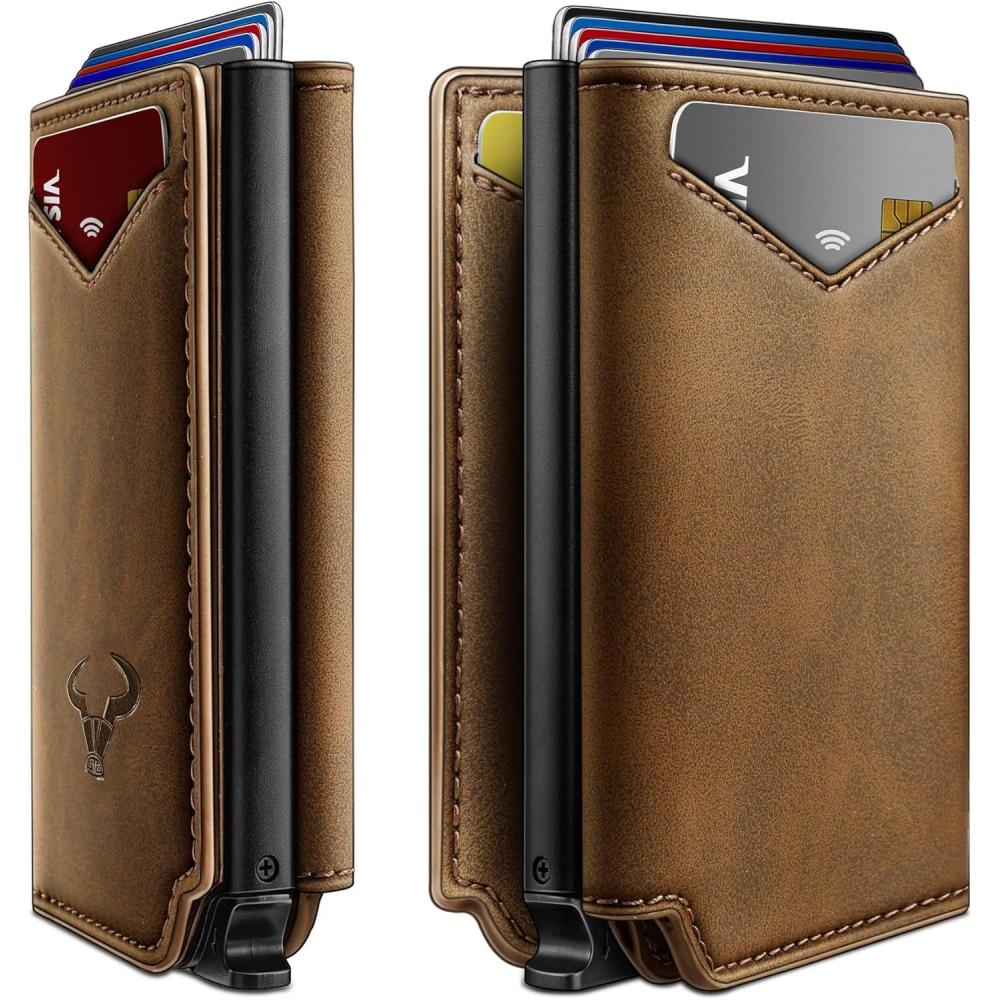 image:imageBULLIANT Men Wallet Leather Wallet Card Holders Money Clip for Men 10CardsMagnetic Flip on Metal CaseTiger Eye8018