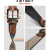 BULLIANT Men Belt Rerversible Golf Belt Stretch Braided for Gift Men 1 3/8″-2 In 1 Belt(Black/Beige4163)