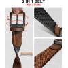 BULLIANT Men Belt Rerversible Golf Belt Stretch Braided for Gift Men 1 3/8″-2 In 1 Belt(Black/Light Brown4164)